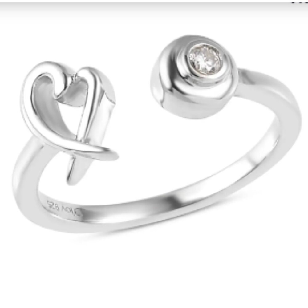 Designer inspired Sterling Silver Open Heart Ring with Bezel Accent